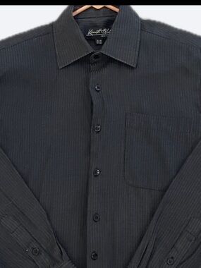 Kenneth Blake NY Black Button Up Long Sleeve Dress Shirt Small PTP 21